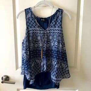 By & By Blue Tank Top and Gold Chain Necklace